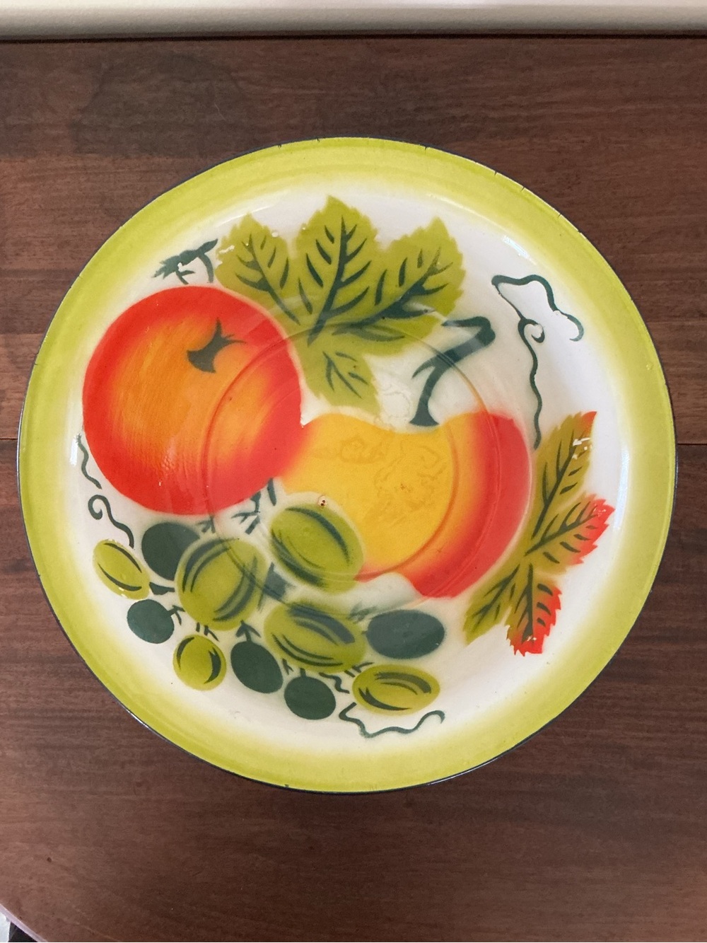 Vintage Enamelware Fruit Motif Large Bowl